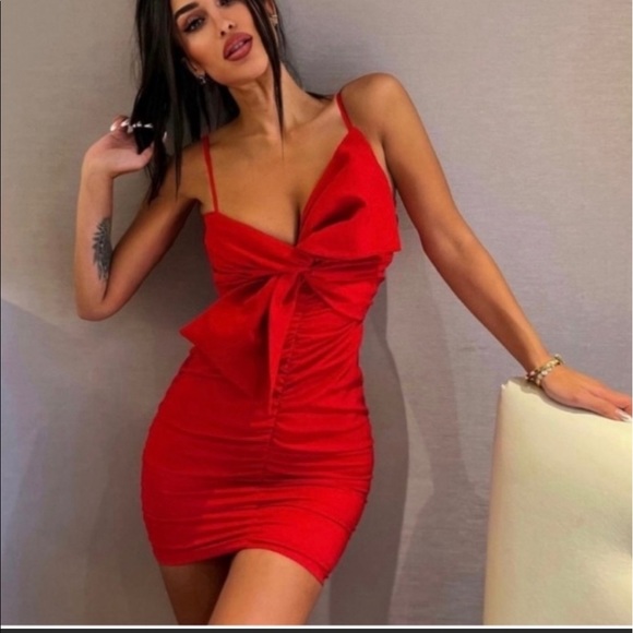 Zara bow ruched red dress,Valentine’s Day - Picture 8 of 16